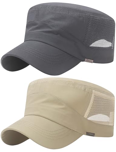 Ausing Military Cap Herren Sonnenschutz Mesh Verstellbare Atmungsaktiv Outdoor Sports Beige und Dunkelgrau von Ausing
