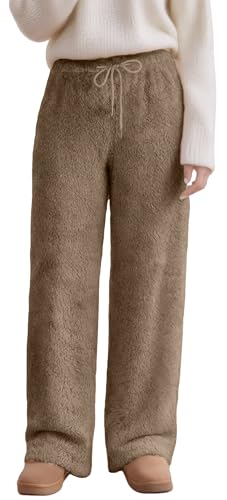 Ausing Plüschhose Damen Fleece Plüsch Schlafanzughose Damen Soft Fleece Pyjamahose Lange Warme Winter Fleecehose Winterhose Fleecehose M von Ausing