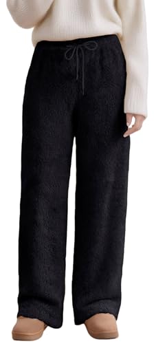 Ausing Plüschhose Damen Fleece Plüsch Schlafanzughose Damen Soft Fleece Pyjamahose Lange Warme Winter Fleecehose Winterhose Fleecehose M von Ausing