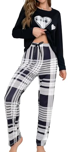 Ausing Pyjama Set Women Schlafanzug Lang Damen Zweiteiliger Nachtwäsche Langarm Sleepwear Loungewear Freizeitanzug L von Ausing