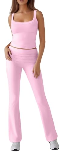 Ausing Schlafanzüge für Damen Tanktop Loungewear Hausanzug Weites Bein Schlafanzug Zweiteiler Set Fitness Outfit von Ausing