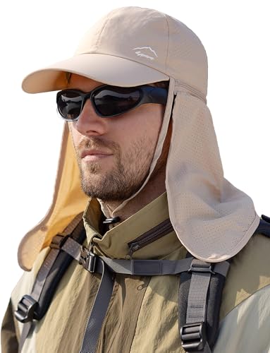 Ausing Sonnenhut Herren LSF 50+ Atmungsaktive Nackenschutzklappe Golf Wandern Khaki von Ausing