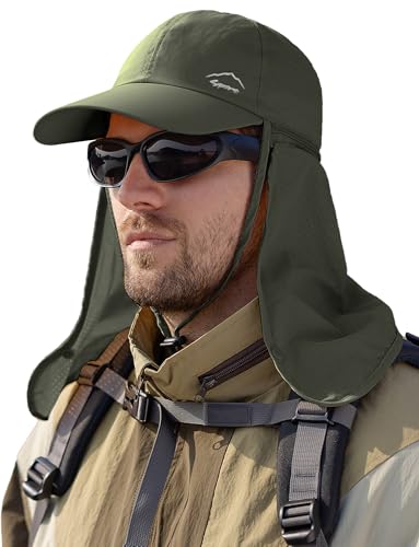 Ausing Sonnenhut UPF 50+ Angelhut Wasserabweisend Breite Kremp Atmungsaktive Cap Armeegrün von Ausing