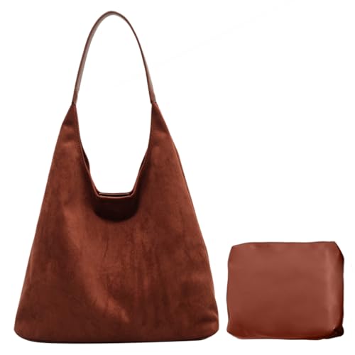 Ausing Umhängetasche Damen Gross Handtaschen Damen Elegante Wildleder Schultertasche für Arbeit Freizeit und Einkaufen Rot von Ausing