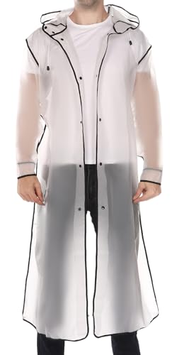 Ausing Unisex Regenmantel Erwachsene Leicht Wasserdicht Kapuzen Transparent Regencape mit Ärmeln Outdoor, Weiß XL von Ausing