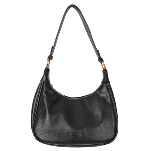 Ausing Vintage Schultertasche Elegante Leichte Damen Clutch Tasche mit Reißverschluss Trendtasche Damen Leicht für Alltag Arbeit Schwarz von Ausing