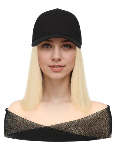 Baseballmütze Perücken für Frauen Mädchen Blond Kurz Gerade Haarverlängerung Platin Perücke Damen von Ausing