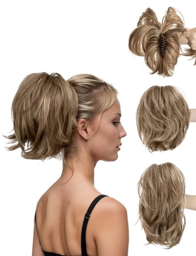 Clip Ponytail in Extensions, Kurzhaar Extensions mit Locken Für Damen und Mädchen Ashblonde von Ausing