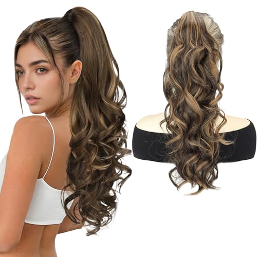 Clip in Pferdeschwanz Haarteil Ombre Braun Blond Haarverlängerung für Frauen Mädchen Damen Synthetische Perücken von Ausing