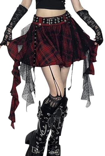 Damen A Linie Minirock Viktorianischer Steampunk Rock Faltenrock Y2K Streetwear Hohe Taille Party Club Wear M von Ausing