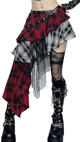 Damen Gothic Rock Punk Minirock Kurz Steampunk Skirt Cosplay Party Club Wear Tartan Röcke Spitze Faltenrock M von Ausing