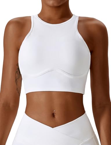 Damen Sport BH High Impact Bustier Halt Joggen BH Yoga Joggen Jumping Fitness Crop Top Lauf Weiß M von Ausing