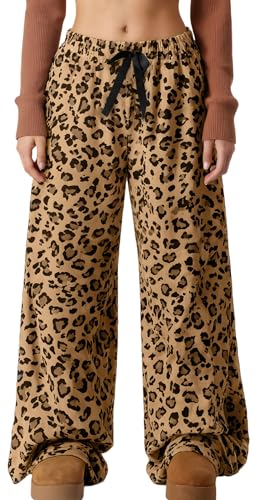Flauschige Pyjamahosen für Frauen Y2K Gepardendruck Kuschelige Pyjamas Hosen Leopardenmuster flauschige Lounge Hosen Niedliche Nachtwäsche von Ausing