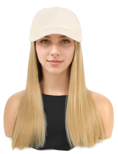 Hutperücke mit integriertem Langhaar Verstellbare Damen Synthetisches Gerade Perücke Atmungsaktiv für Alle Frisuren Verlängerung von Ausing