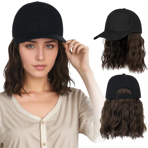 Kurze Perücke Brauner Bob Hutperücken für Frauen Mädchen Schulterlange natürlich aussehende Haarverlängerung Hut von Ausing