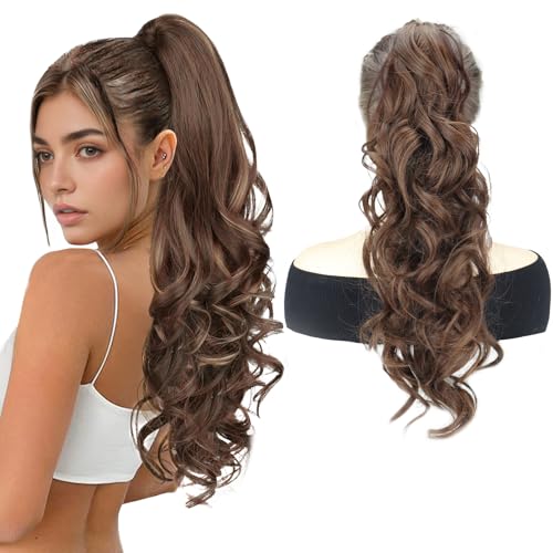 Lange Pferdeschwanz Haarteile Braun Clip- In Curly Wavy Haarverlängerung für Frauen Synthetische Perücken Täglich von Ausing