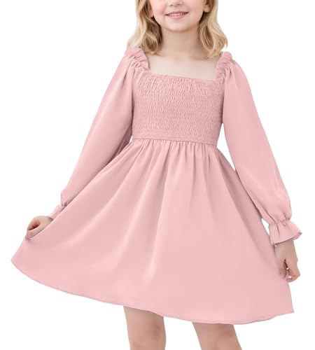Mädchen Kinder Elegant A Line Casual Geburtstag Party Langarm Einfarbig süßes und trendiges Abendkleid Rosa 160 von Ausing