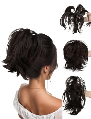 Pferdeschwanzverlängerung aus Weichem Synthetikhaar, Kurze Gewellte Clip-Ins für Natürliche Fülle Frauen Mädchen Schwarz von Ausing