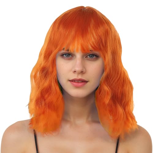 Rot Bob Perücken mit Fransen Kurz gelockt gewellt Perücke Damen Schulter Länge Perücke Party Halloween von Ausing