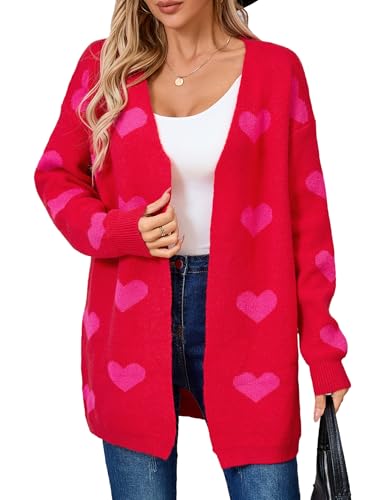 Strickjacke Oversized Langarm V-Ausschnitt mit Knöpfe Open Front Elegant Casual Kurz Cardigan Strick Freizeitkleidung Roserot S von Ausing