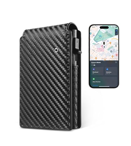 Auskang Geldbörse, Magnetischer Slim Wallet mit RFID Schutz & ID-Fenster, Nur kompatibel mit iOS Wo ist? (Find My) App, Portmonee Geldbeutel kreditkartenetui Herren Klein-Kartenhalter- Schwarz von Auskang