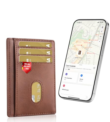 Auskang Smart Kartenetui, Kreditkartenetui mit IOS Wo ist? (Find My) App, RFID Schutz Slim Wallet Geldbeutel Portmonee für Damen Herren-Braun von Auskang