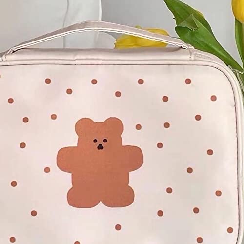 Ausla Bear Cosmetic Bag, Canvas-Toilettenorganisator mit Multipockets, Süßer Make-up-Beutel für Mädchen und Frauen Reisen (Beiger Punktbär) von Ausla