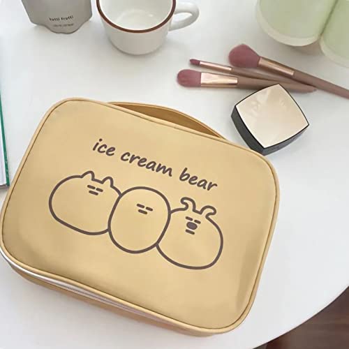 Ausla Bear Cosmetic Bag, Canvas-Toilettenorganisator mit Multipockets, Süßer Make-up-Beutel für Mädchen und Frauen Reisen (Gelber DREI-Eisbär) von Ausla