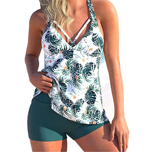 Ausla Bescheidene Tankini-Badeanzüge für Damen, Zweiteilige Badeanzüge, Tanktop mit Blumendruck und Boyshorts (4XL) von Ausla