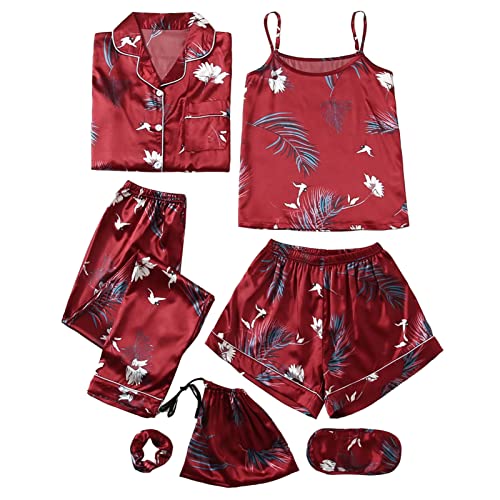 Ausla Damen 4-teiliges Lounge-Set, Pyjama, Sexy Cami mit Button-Down-Langarmhemd, Pyjama-Nachtwäsche-Set mit Augenklappe(XL-9) von Ausla