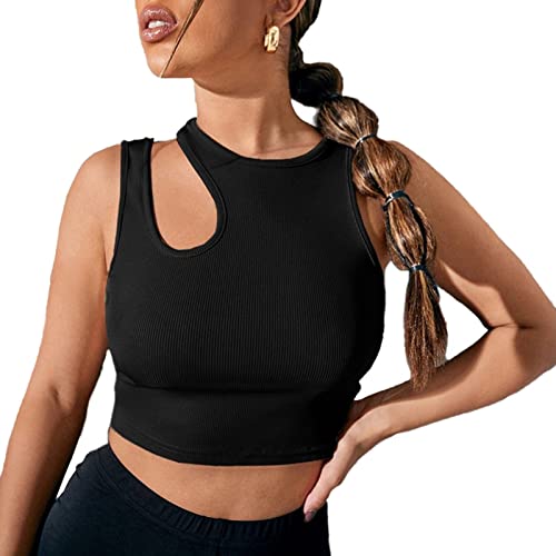 Ausla Damen Basic Sportweste Einschultiger Hohlraum Oberteile Ärmellos Lässiges Crop Top (S) von Ausla