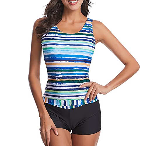 Ausla Damen Bauchweg Zweiteilig Tankini Set Druck Badeanzüge für Damen Tankini Oberteil mit Badeshorts(L-Grüner See) von Ausla