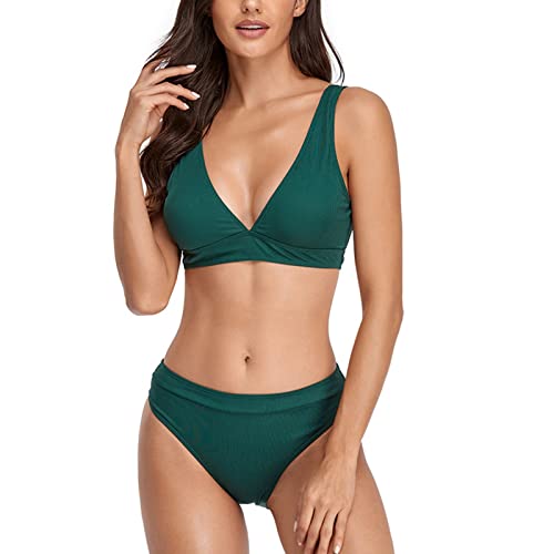 Ausla Damen Bikini Set Zweiteiliger Badeanzug Breiter Riemen Dreieck Triangel Bikini Swimsuit Low Rise Bademode (L-Grün) von Ausla