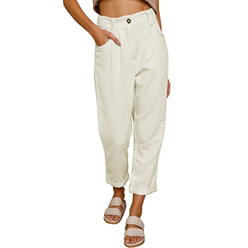 Ausla Damen Cordhose Hoch Taillierte Freizeithose mit Geradem Bein und Seitentaschen(S-Beige) von Ausla