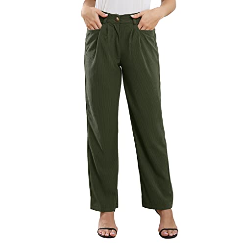 Ausla Damen Corduroy Button Down Hosen Hohe Taille Gerade Geschnittene Cordhose mit Taschen(L-Militärgrün) von Ausla