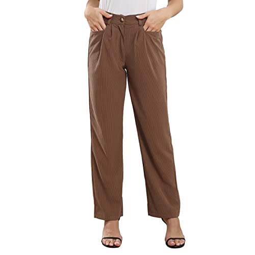 Ausla Damen Corduroy Button Down Hosen Hohe Taille Gerade Geschnittene Cordhose mit Taschen(m-Dunkelbraun) von Ausla