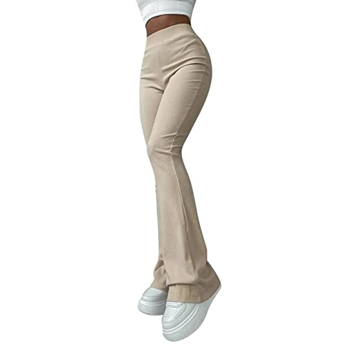 Ausla Damen Hohe Taille Straight Leggings Stricken Flare Weites Bein Hose (S) von Ausla