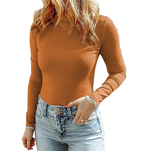 Ausla Damen Hoher Kragen Langarm Feinstrick Enger Frühling Herbst Oberteil Slim Fit Gerippter Tops (L) von Ausla