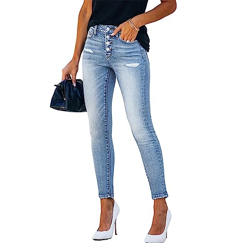 Ausla Damen Jeans Skinny Fit Jeanshosen mit Seitentaschen High Waist Jeans Freizeithose (L) von Ausla