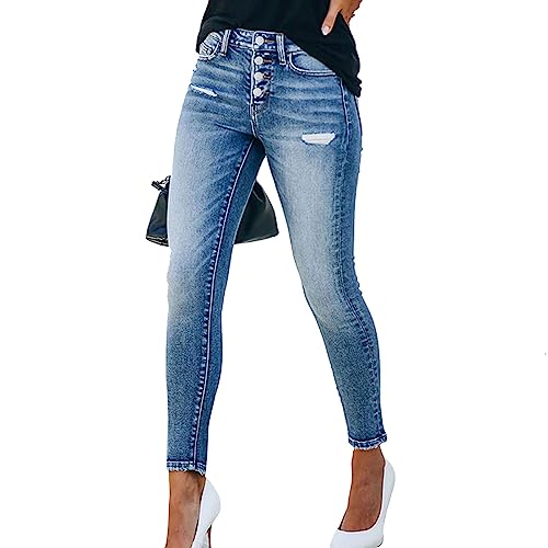 Ausla Damen Jeans Skinny Fit Jeanshosen mit Seitentaschen High Waist Jeans Freizeithose (M) von Ausla