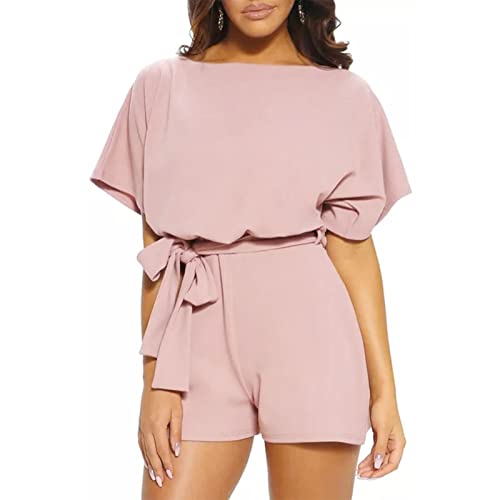 Ausla Damen Jumpsuit Elegant Overall Playsuit Damen Sommer Kurz Jumpsuit mit Hoher Taille Gestaltet(XL-Rosa) von Ausla