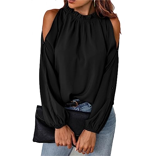 Ausla Damen Langarm Schulterfrei Pullover Plissiert Rüschenbesatz Tunika Top Casual Sommer Tops (XXL) von Ausla