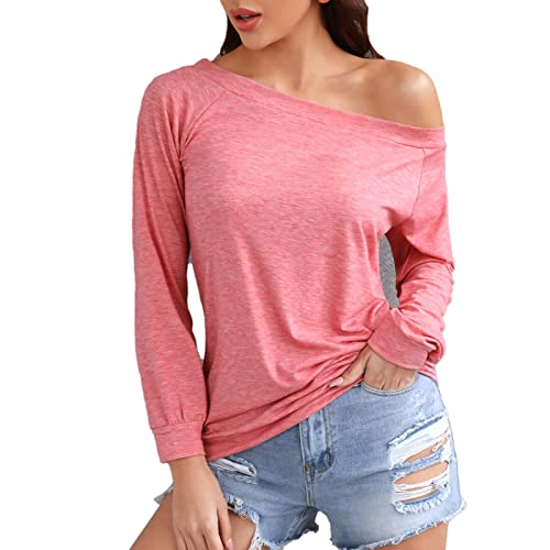 Ausla Damen Langarm Sexy Schulterfrei Jumper Lose Sweatshirt Pullover Oberteil Tops(L-Rosa) von Ausla