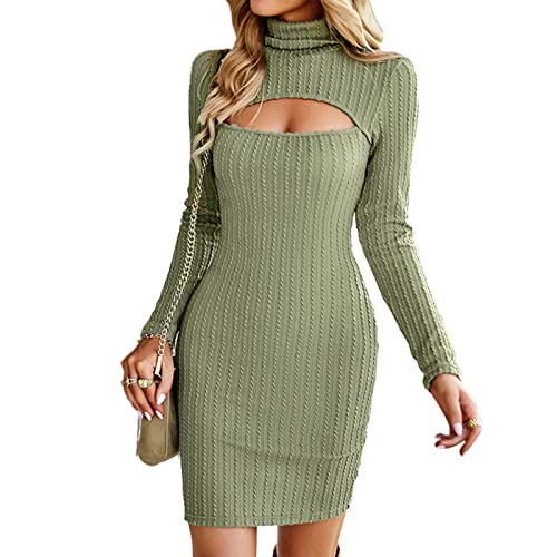 Ausla Damen Langarm Strickkleid Mock Neck Cut Out Langarm Sweatshirts Lässig Pullover Kleid (S-Hellgrün) von Ausla