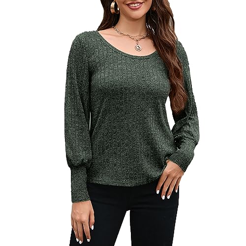 Ausla Damen-Pullover mit Rundhalsausschnitt, Lange Puffärmel, Einfarbige Bluse, Elastische Bündchen, Rippe, Modisches Freizeithemd (S) von Ausla