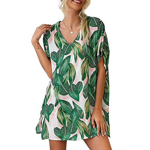 Ausla Damen Sommer Badeanzug Cover Ups Bikini V-Ausschnitt Kurzarm Beachwear Badeanzug Strandkleid (XXL) von Ausla