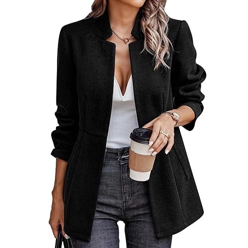 Ausla Damen Stehkragen Blazer Casual Business Jacke Jacquard Elegant Lässige Mantel Slim Fit Cardigan Frühling Herbst (XL) von Ausla