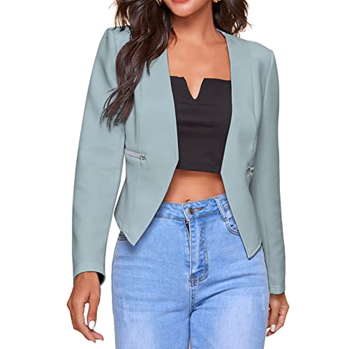 Ausla Female Blazer Einfarbiger Damen Elegant Langarm Sakko Geschäft Büro Jacke Kurz Mantel (XL-Grün) von Ausla