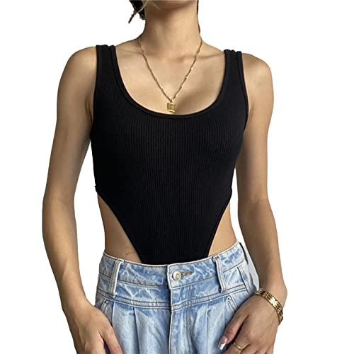 Damen Body Rückenfrei Bodysuit mit U-Ausschnitt, Rippstrick-Bodysuit, Schmaler Passform, Ärmellos Racerback Crop Top(L) von Ausla