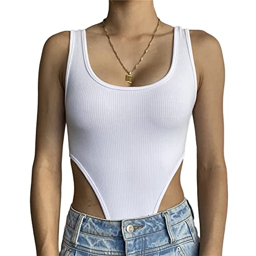 Ausla Frauen-Body mit U-Ausschnitt, Hoch Geschnittenem Rippstrick-Bodysuit, Schmaler Passform, ärmellosem, Hoch Geschnittenem Tanga-Bodysuit (M) von Ausla